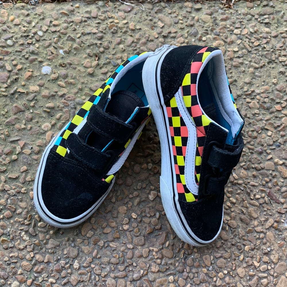 Kids Size 1 Old Skool Vans-Check Pattern, Multi-Colored
